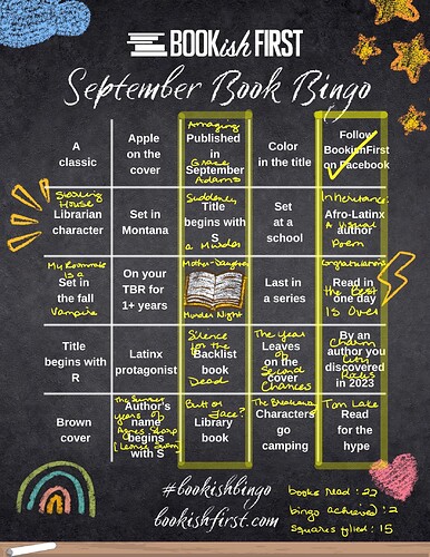 Bookish First Bingo September 2023 COMPLETED