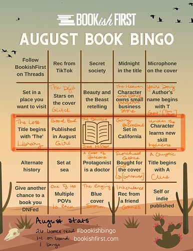 Bookish First Bingo August 2023 COMPLETED
