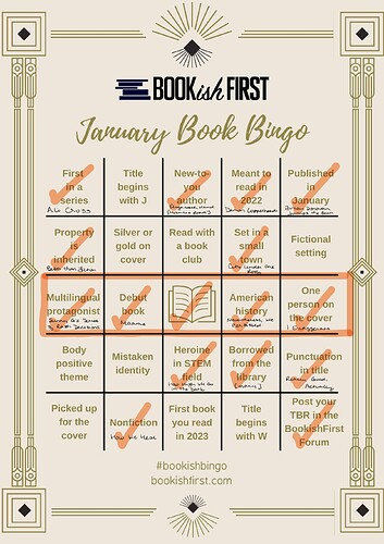 Bookish First Bingo January 2023 COMPLETED