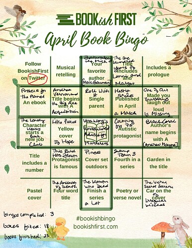 Bookish First Bingo April 2023 COMPLETED