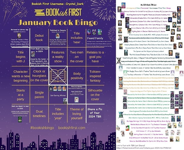 2024 January BookishFirst Bingo + TBR List on Side