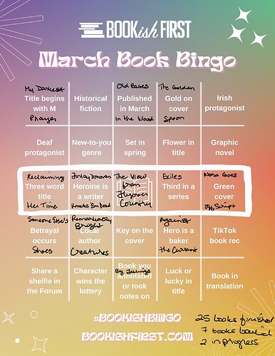 Bookish First Bingo March 2023 COMPLETED